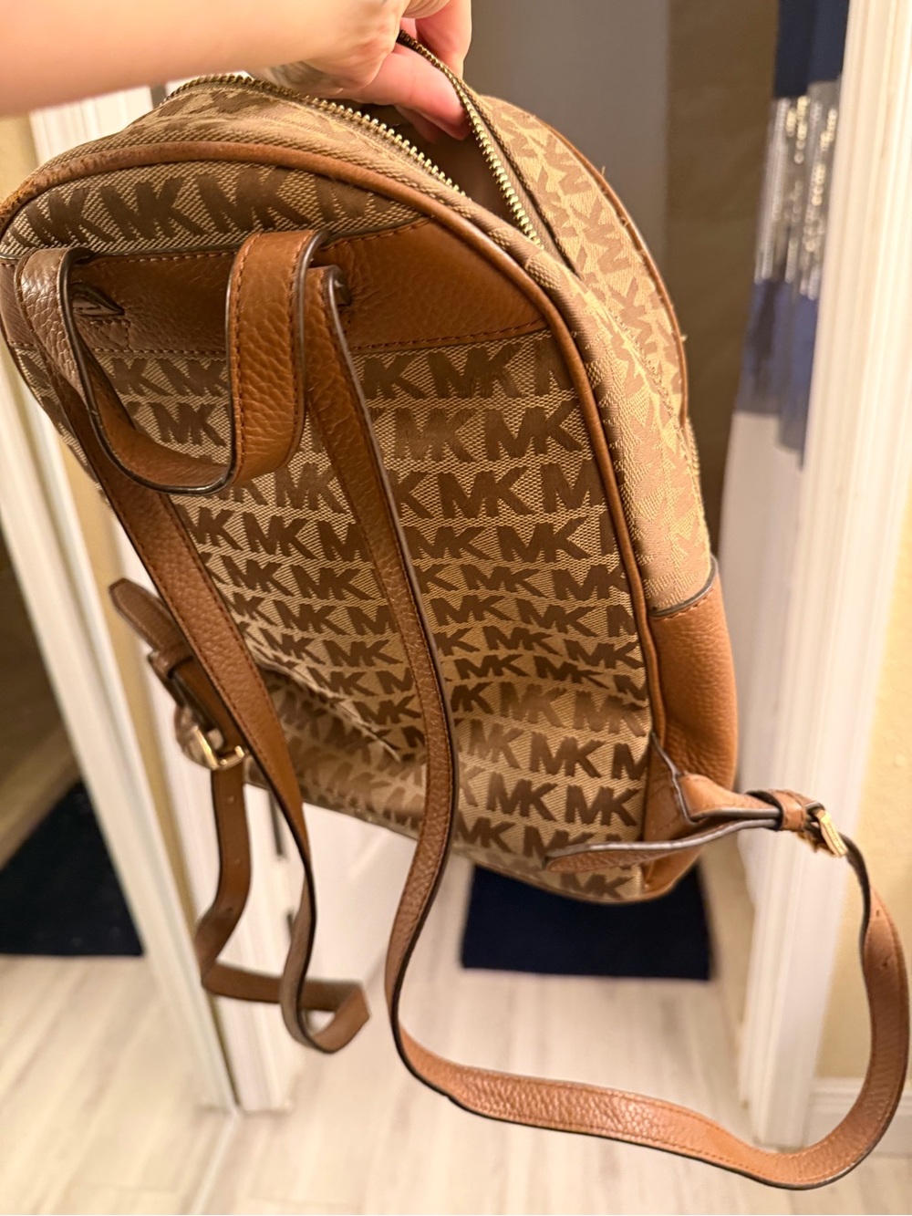 Michael Kors Tan & Brown Stripe Logo Mini Backpack - Picture 3 of 5